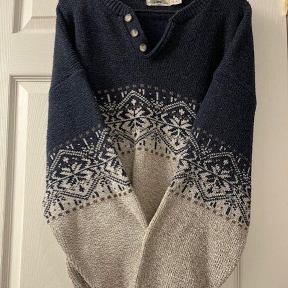 Mens Large Timber Trails Vintage Navy & Tan Sweater 90s - Picture 9 of 11